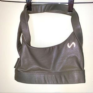 TFL XS sports bra top thick sheen shiny dark sage